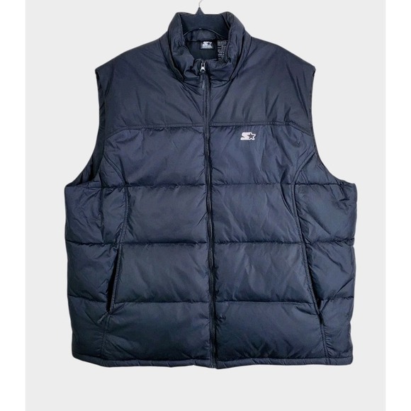 Starter Down Feather Puffer Vest Jacket Mens 2XL 50/52 Black Zip Up Winter - Picture 10 of 11